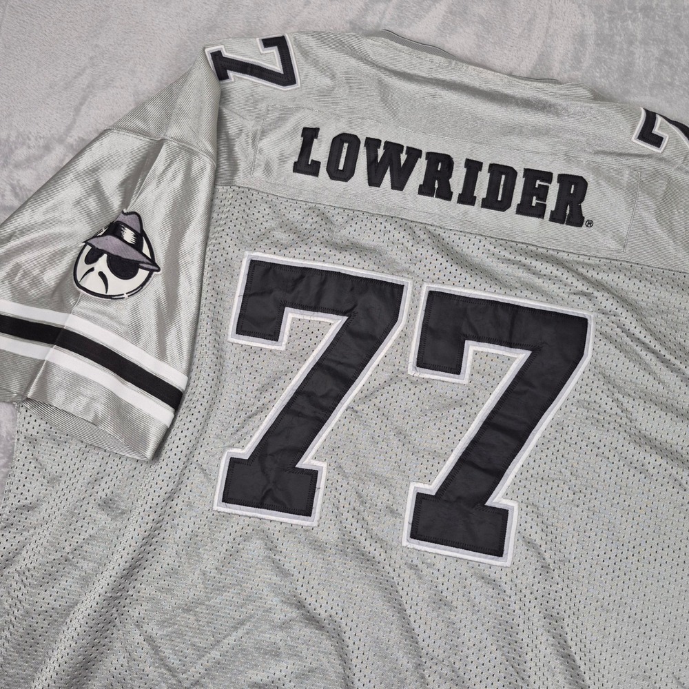Vintage Lowrider Magazine Football Jersey 77 Silver Y2K Chicano Streetwear 2XL